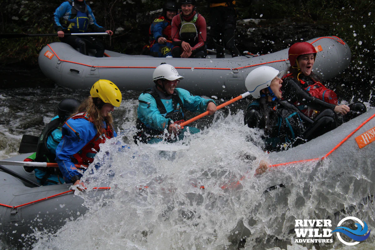 Raft guide training on a Scottish white water river